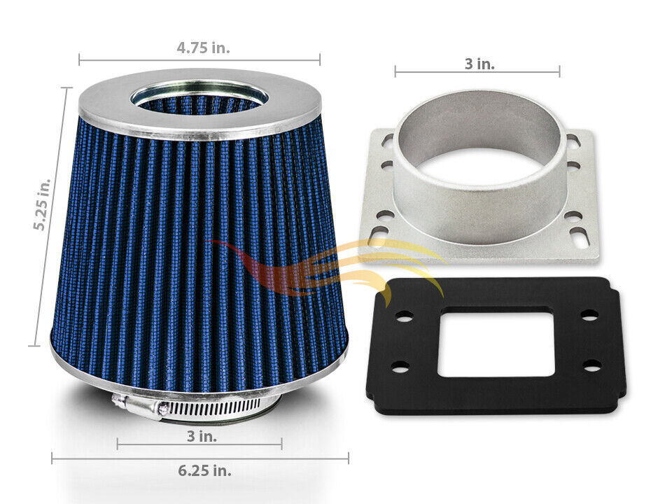 Mass Air Flow Sensor Intake Adapter + BLUE Filter For 89-92 Cressida 3.0L V6