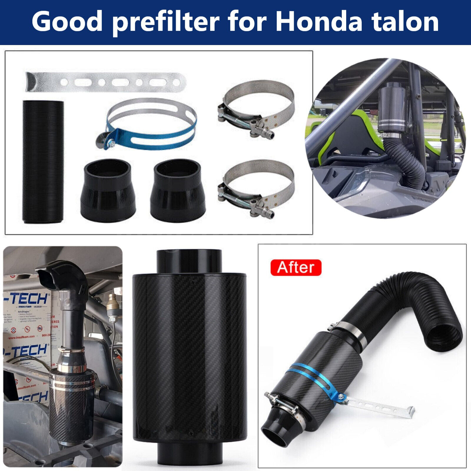 Cold Air Filter Box Carbon Fiber Feed Snorkel Kit Air Intake For Honda Talon