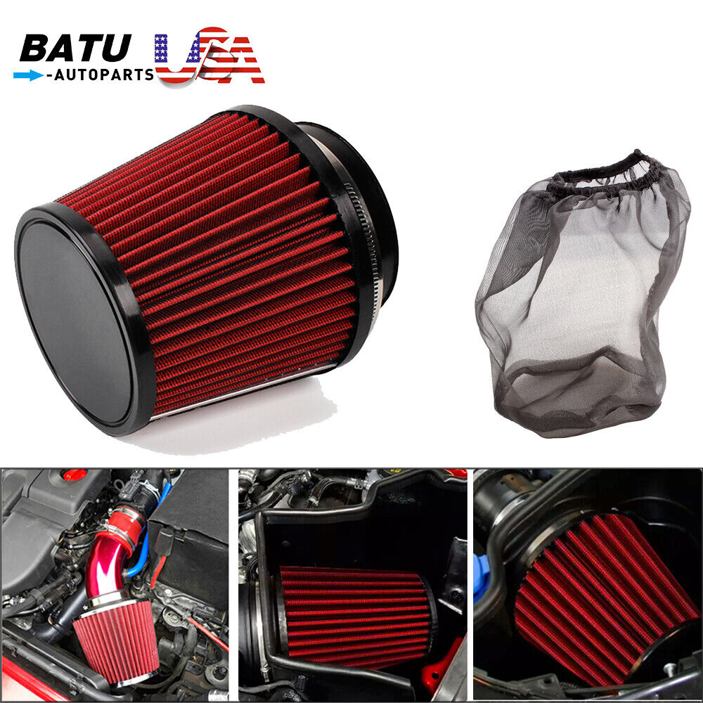 4inch/100mm High Flow Inlet Cold Air Intake Cone Replacement Dry Air Filter Red