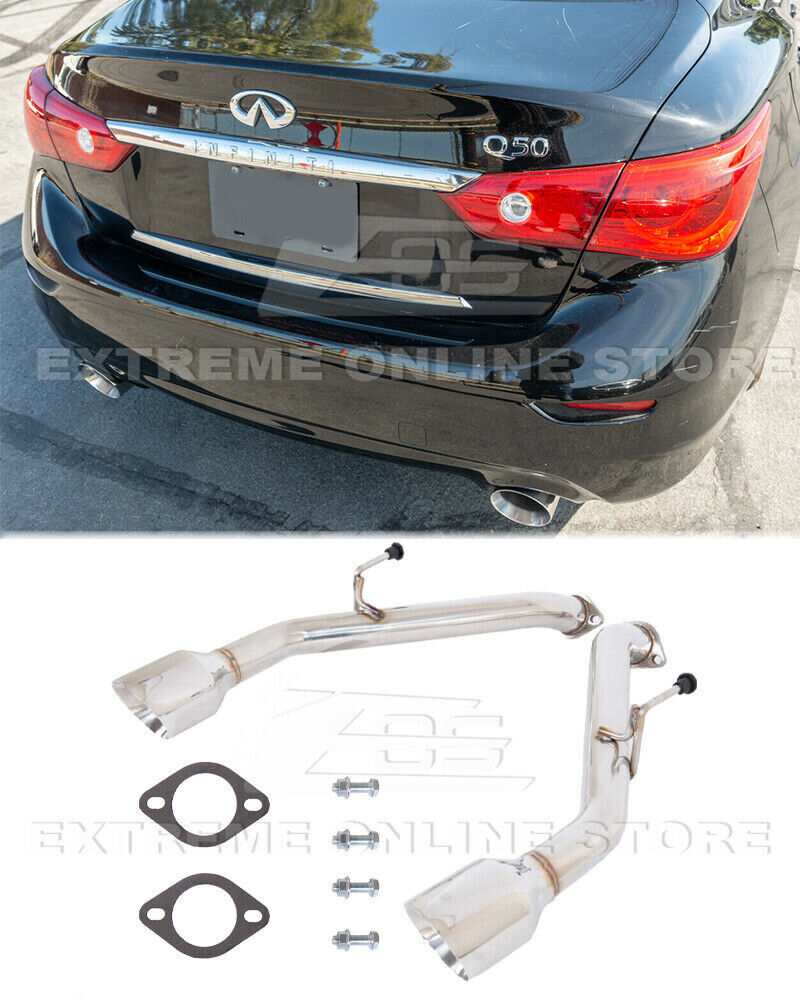 Axle Back Muffler Delete Exhaust For 14-Up Infiniti Q50 Double Wall Dual Tips