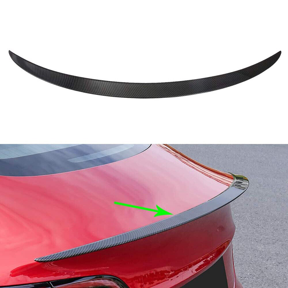 For Tesla Model 3 Spoiler Wing Performance Glossy Carbon Fiber Rear Trunk Lip 