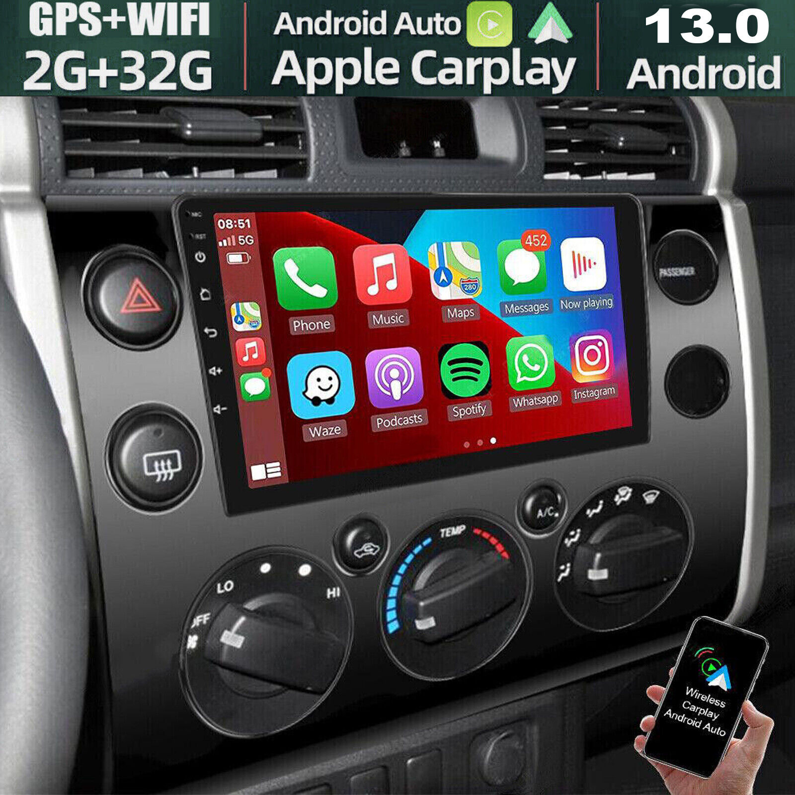 Android 13 For Toyota FJ Cruiser 2007-2013 Stereo Radio Apple Carplay GPS Navi