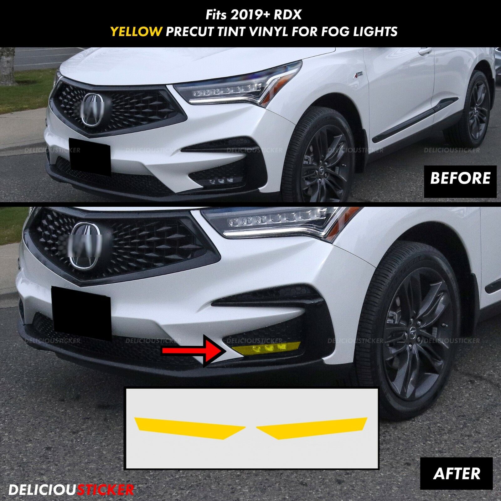 For Acura RDX 2019-2024 Yellow Fog Lights Front overlays vinyl Tint Decal Precut