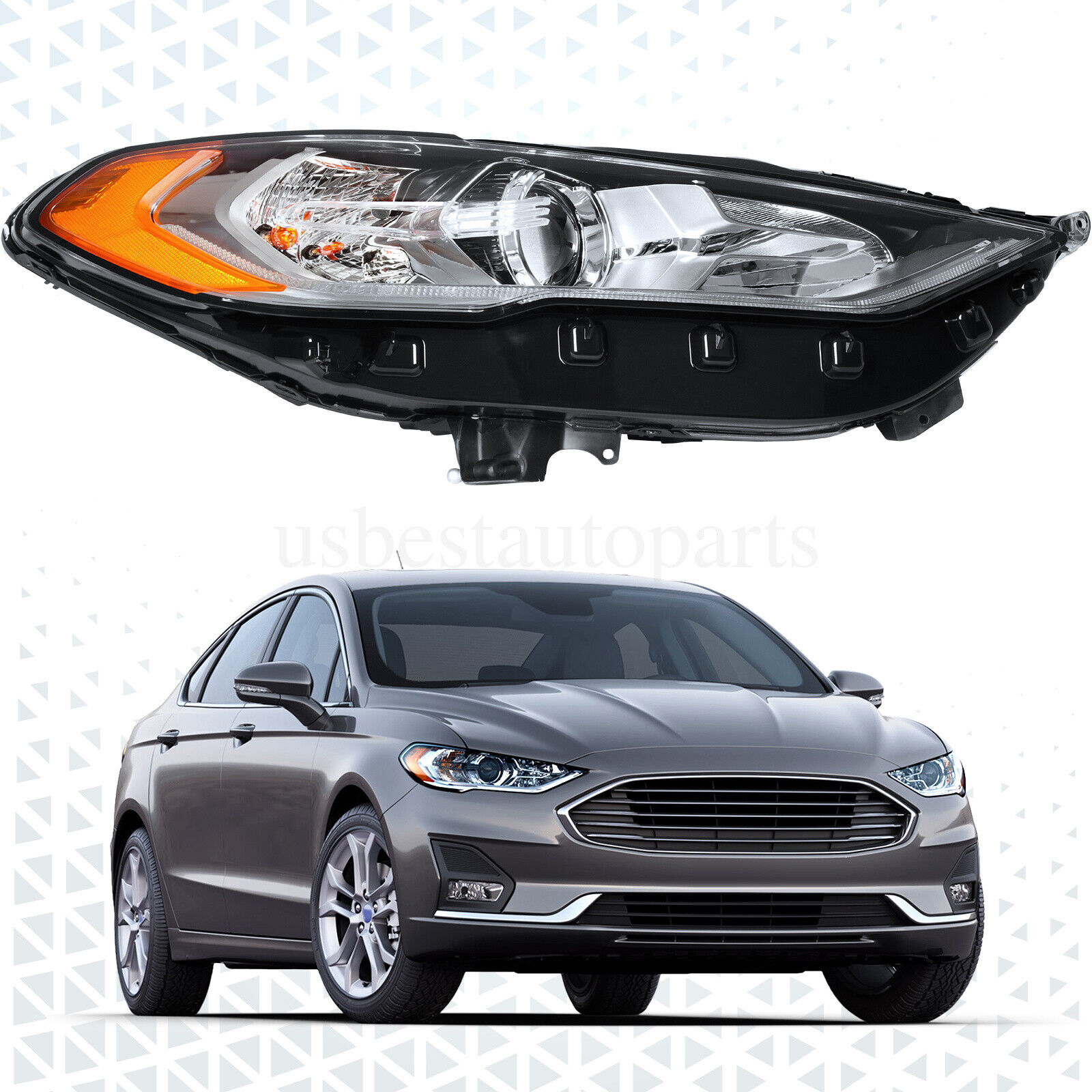 RH Right Passenger Side Headlight W/LED DRL Projector For 2017-2020 Ford Fusion