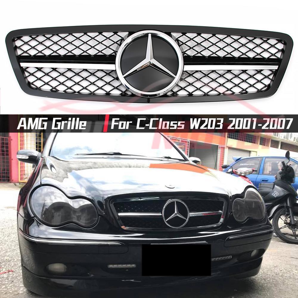 Chrome Black AMG Style Grille For Benz C-Class W203 2001-2007 C200 C240 C320 AMG
