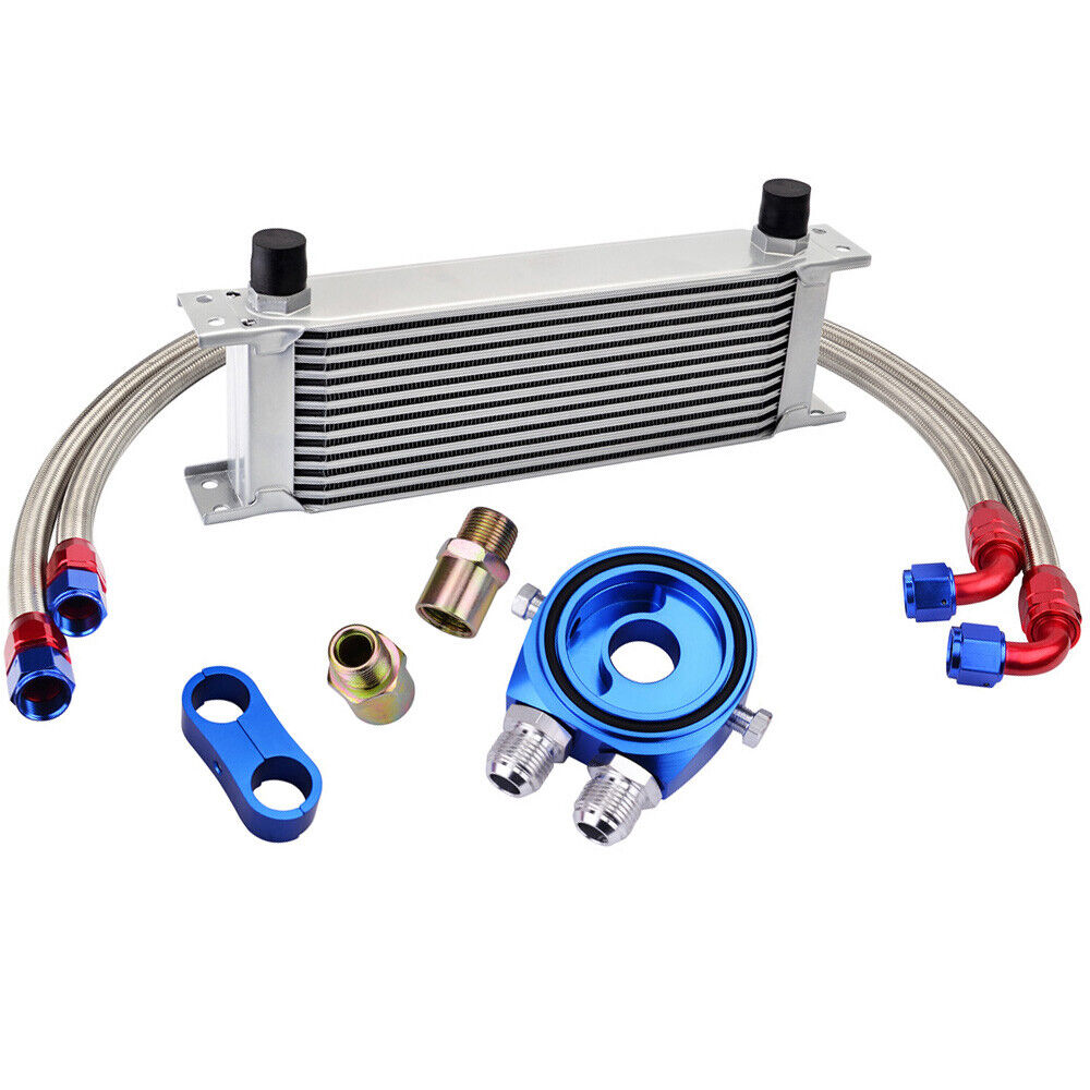 Universal 13 Row AN10 Aluminum Transmission Engine Oil Cooler+Filter Adapter Kit
