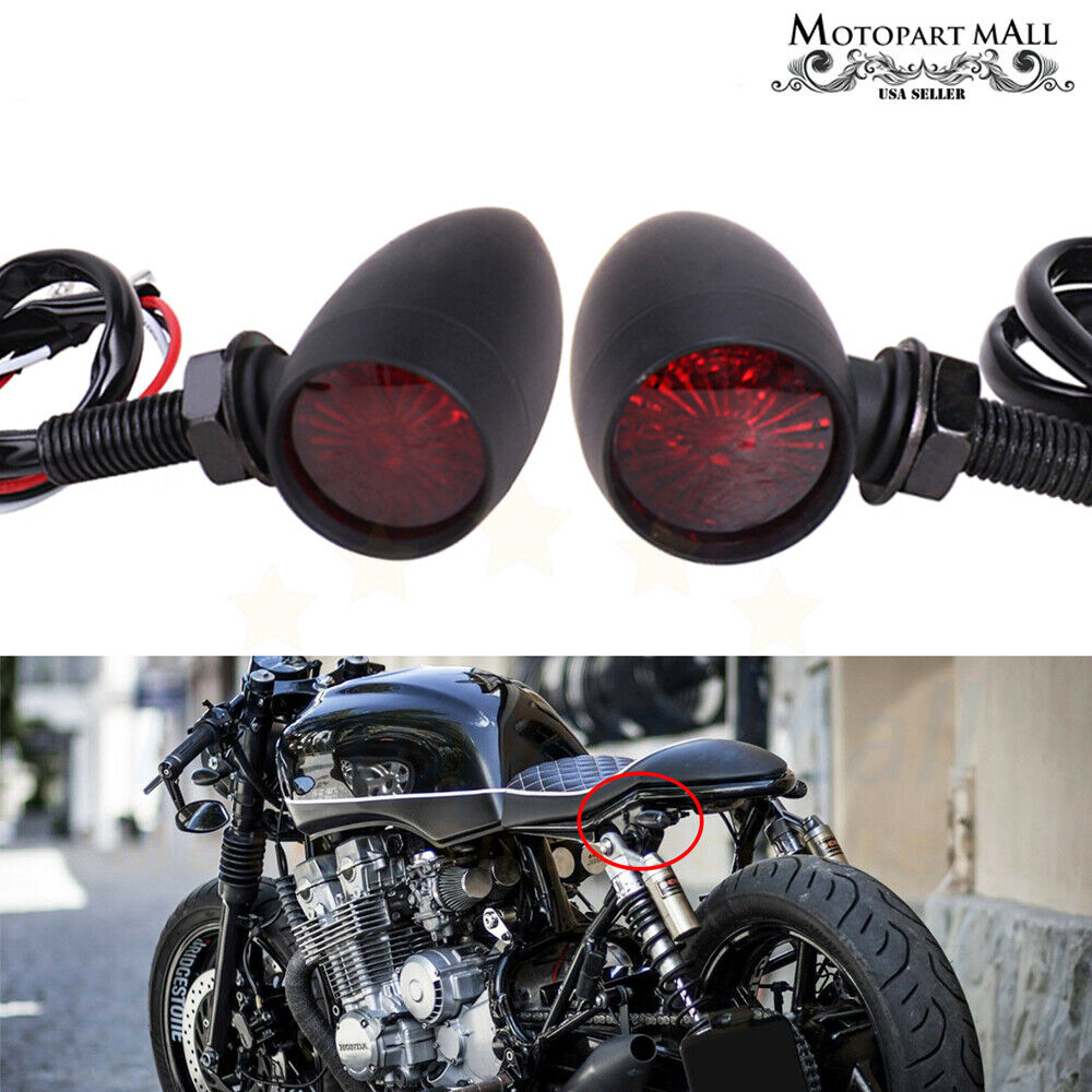 Motorcycle Black Bullet LED Turn Signal Brake Lights Red For Harley Yamaha Honda
