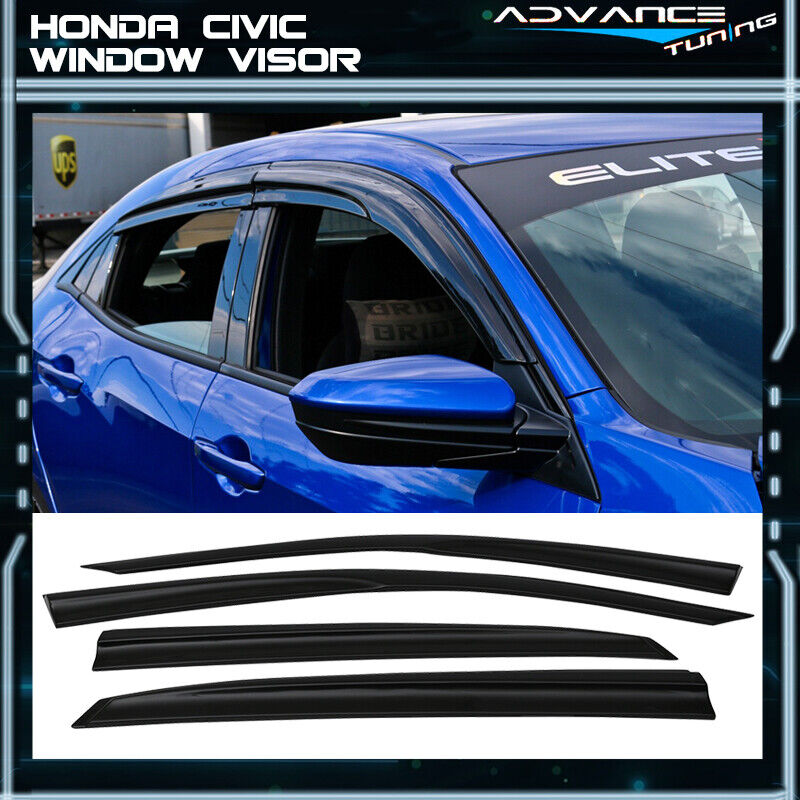 For 17-21 Honda Civic Hatchback Mugen Style Acrylic Window Visors Rain Sun Guard