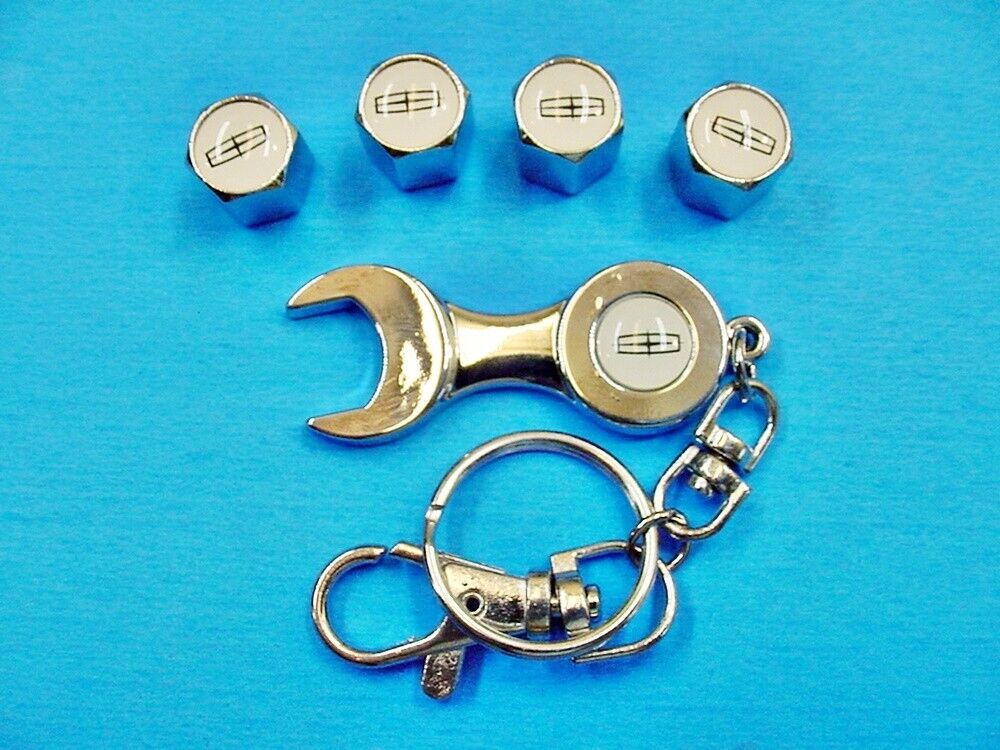4 Fit Lincoln Chrome Tire Road Wheel Valve Stem Cap Covers Wrench Keychain TR413