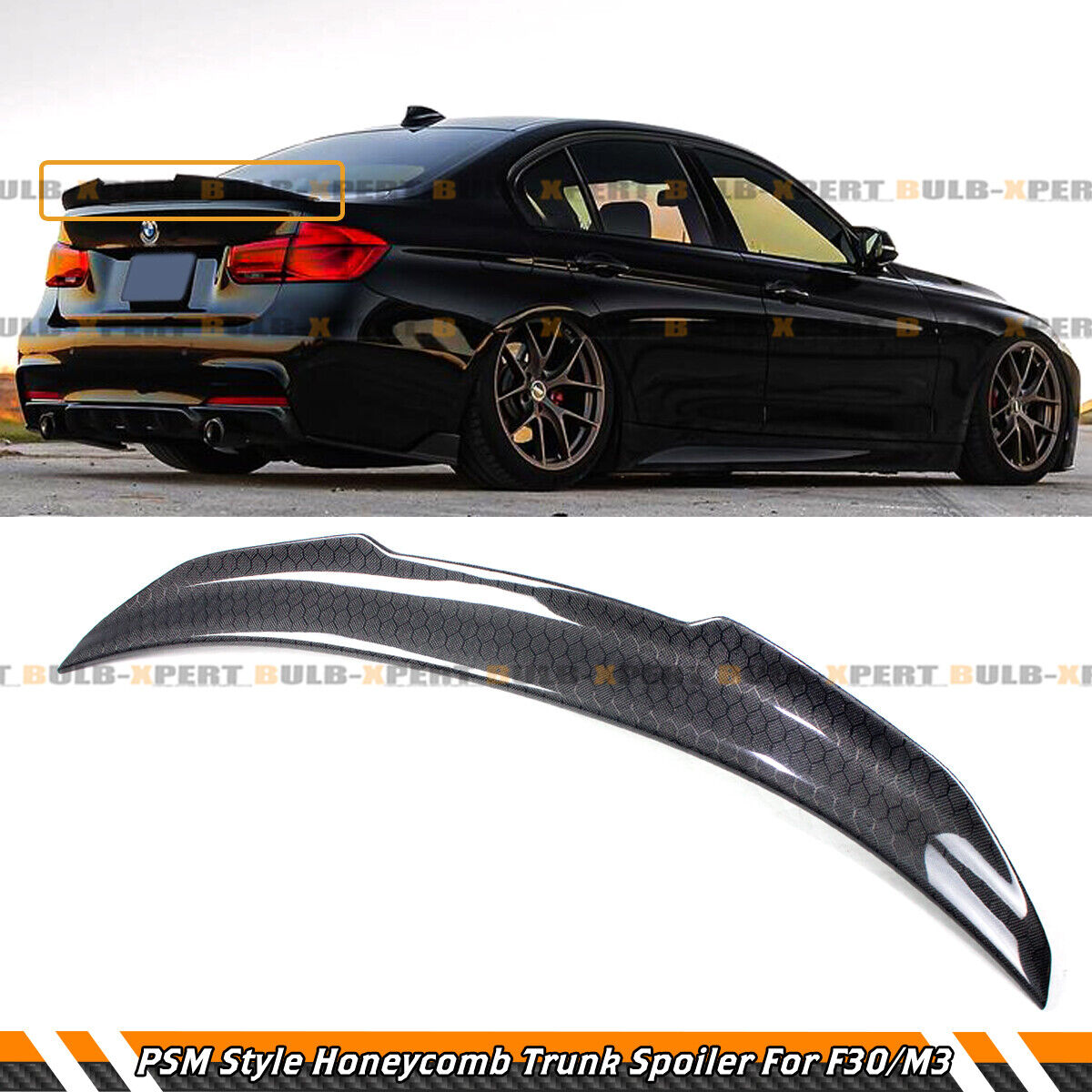 For 2012-18 BMW F30 15-19 F80 M3 Honeycomb Carbon Fiber PSM Style Trunk Spoiler