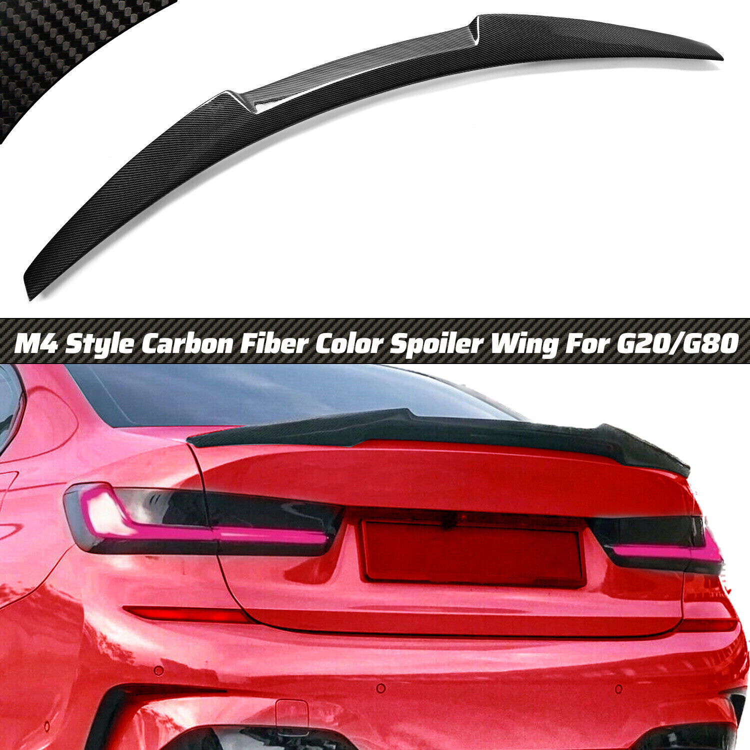 FOR 19-24 BMW G20 3 SERIES 330I G80 M3 CARBON FIBER TRUNK SPOILER WING M4 STYLE