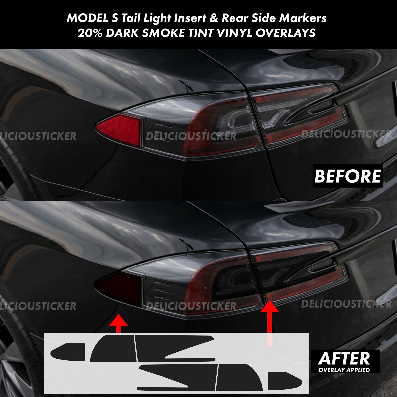  For Tesla Model S SMOKE Tail Light Tint Rear Side Markers Overlay Vinyl Precut