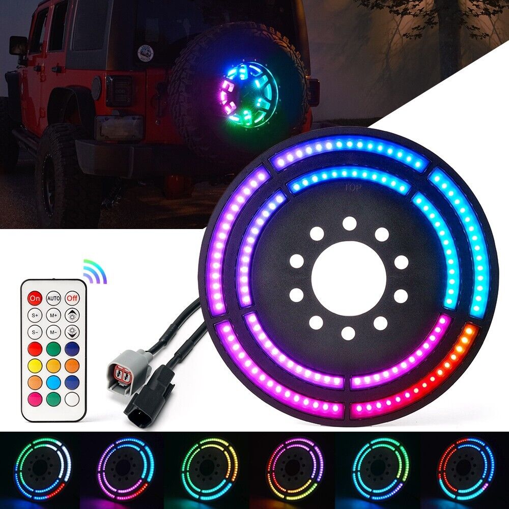 Dual RGB LED Dancing Spare Tire Brake Light 3rd Rear Light for 07-18 Jeep JK JKU