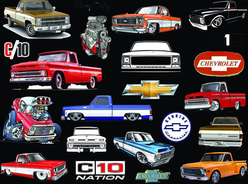 22 individual Contour Cut 60's 70's Chevrolet C10 Chevy GMC C/10 Vinyl stickers