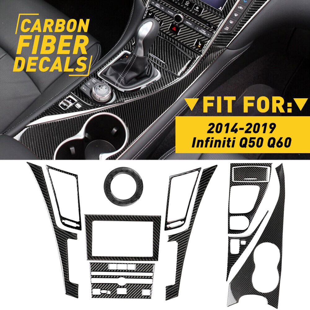 11x Carbon Fiber Full Interior Kit Set Cover Trim For Infiniti Q50 Q60 2014-2019
