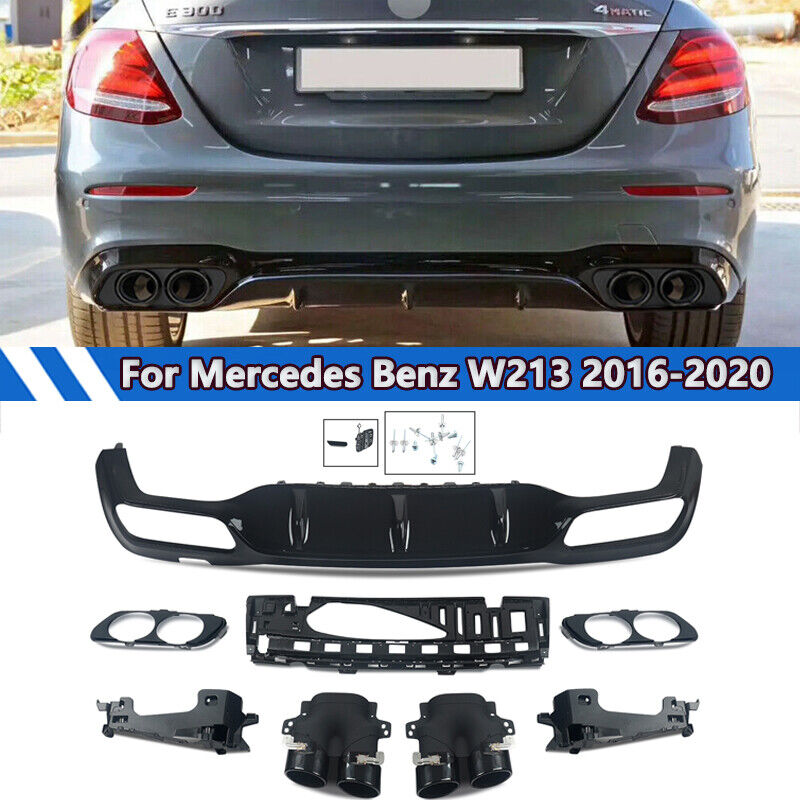 For Benz W213 E300 E43/E53 AMG 2016-2020 Rear Bumper Diffuser W/ Exhaust Tips