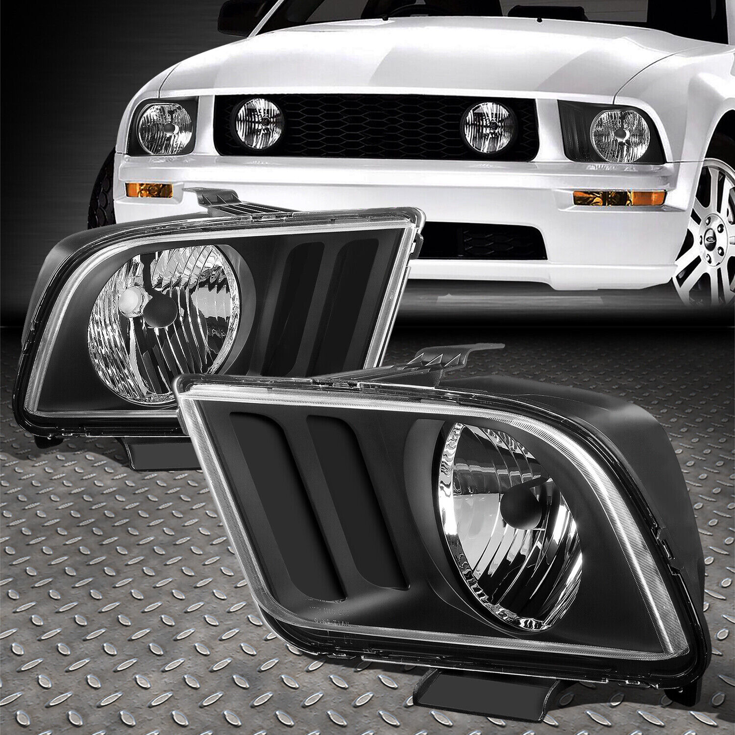 FOR 05-09 FORD MUSTANG S197 PAIR BLACK HOUSING HEADLIGHT REPLACEMENT HEAD LAMPS