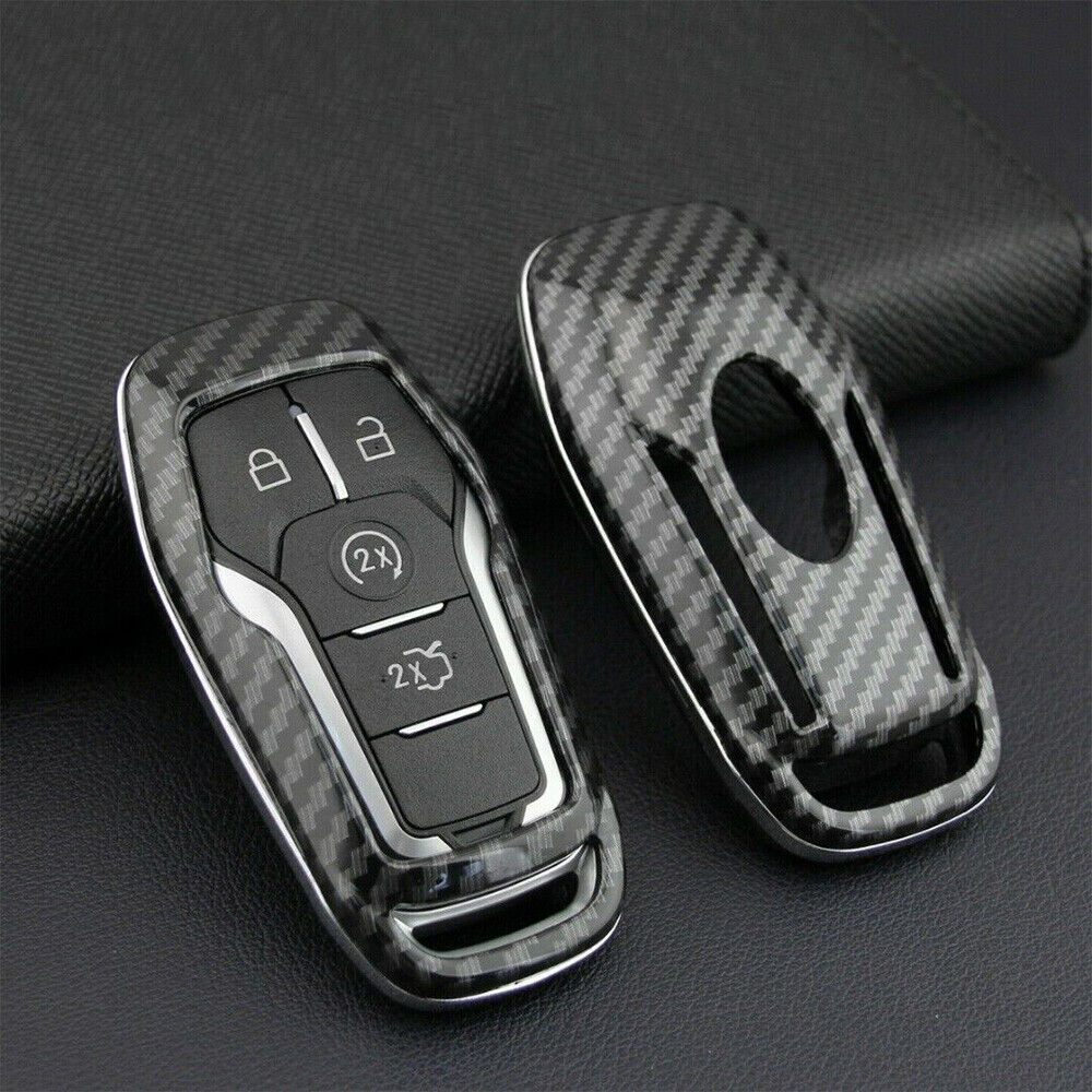Carbon Fiber Hard Smart Key Cover Fit Ford Lincoln Accessories Chain Holder