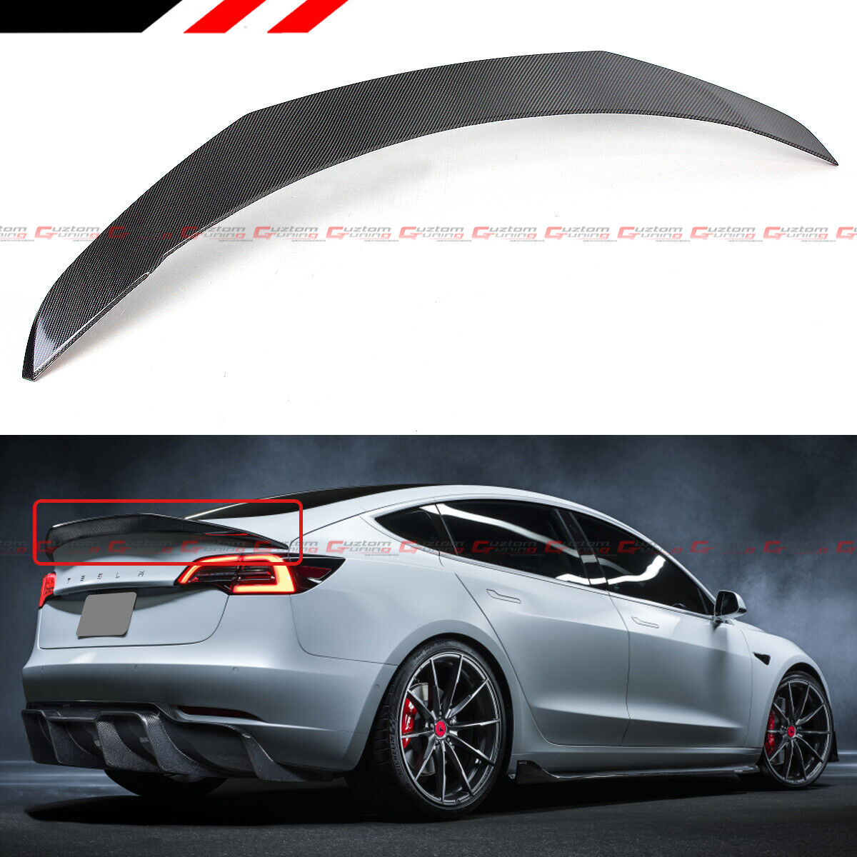 For 2017-2022 Tesla Model 3 V Style Sport Carbon Fiber Trunk Lid Spoiler Wing