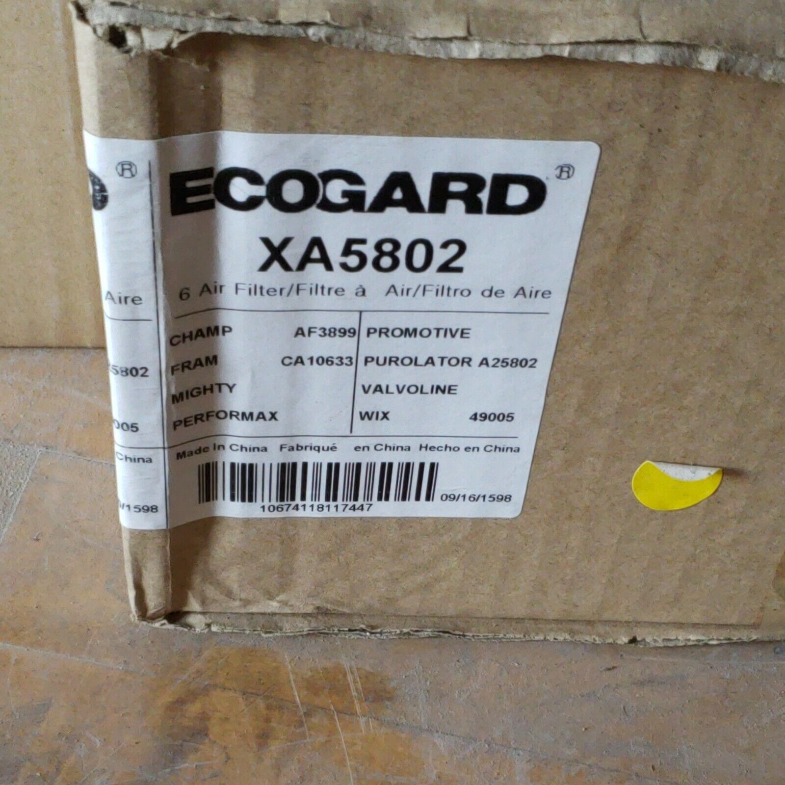 1x ecogard xa5802 Air Filter For 2007-2009 Suzuki SX4