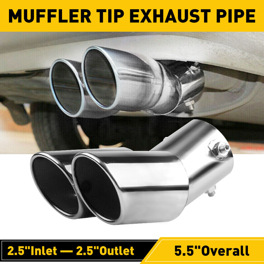 Car Silver Stainless Steel Dual Exhaust Pipe Muffler Tail Tip Burnt Titanium Re