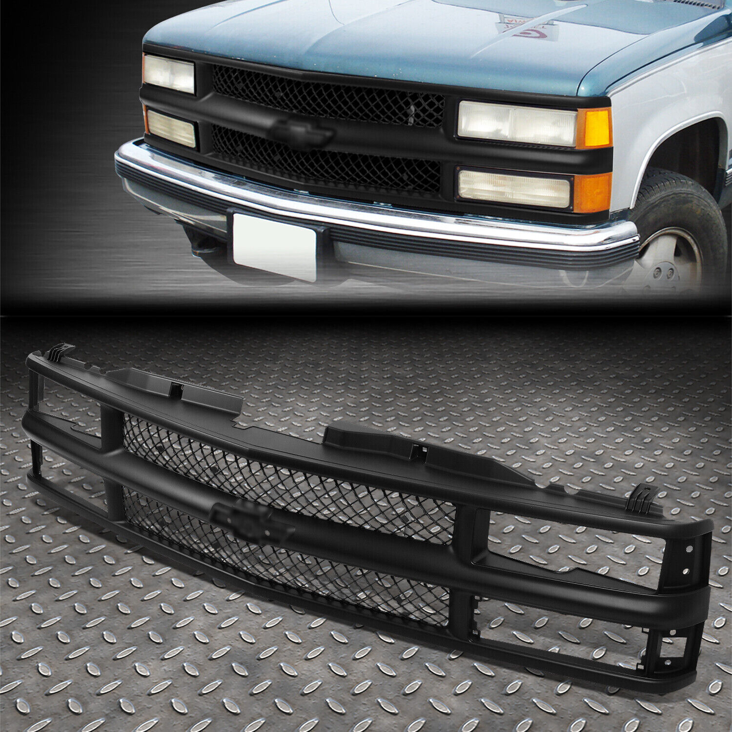 FOR 94-00 CHEVY C10 C/K/TAHOE/BLAZER FRONT BUMPER BLACK ABS MESHED GRILLE/FRAME