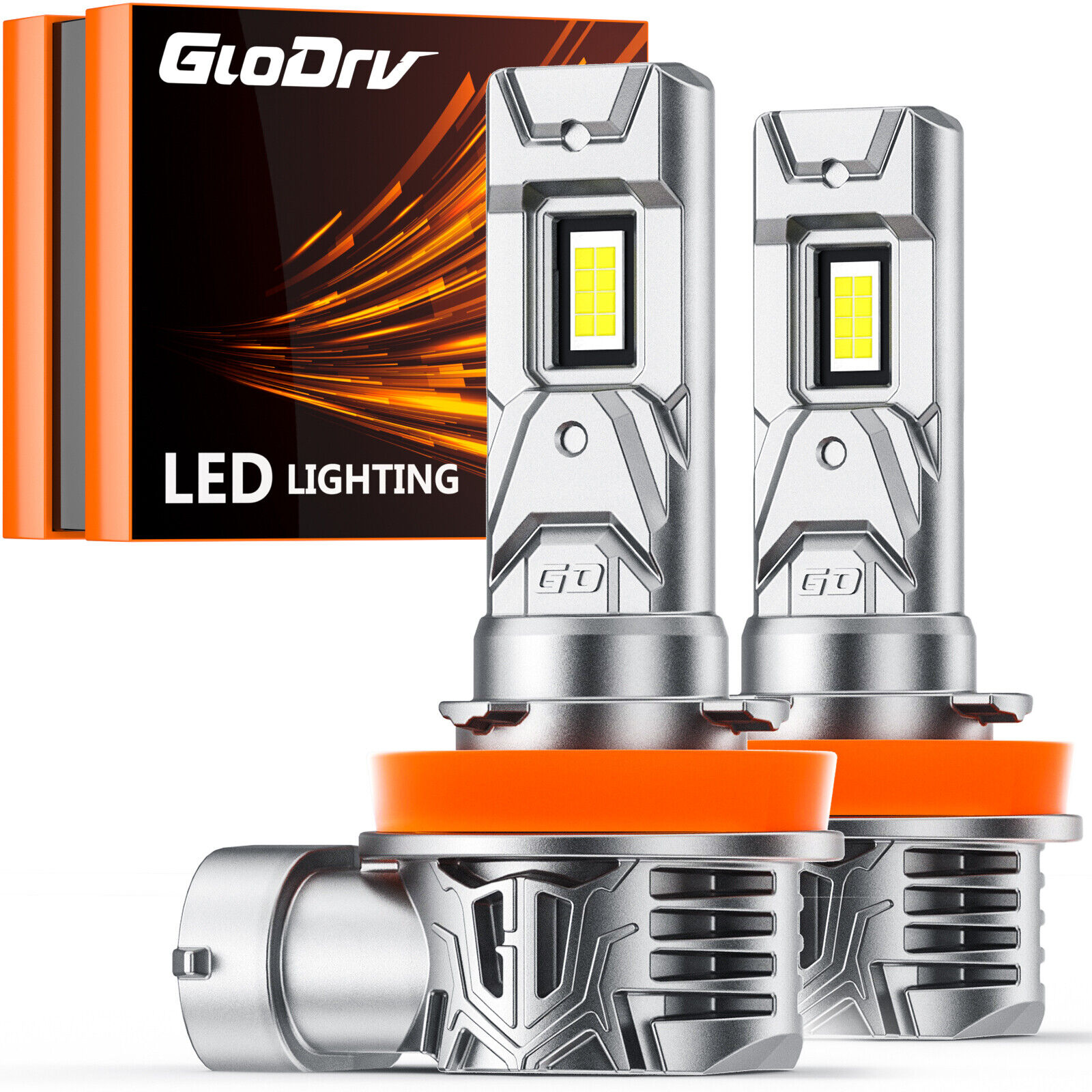 GloDrv H11 LED Headlight Bulb Low Beam Fanless 6000K Pure White Plug Play 2pcs