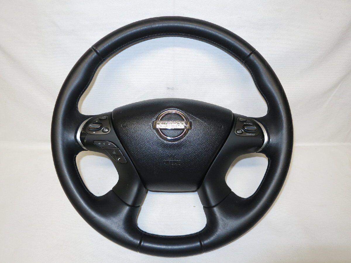 NISSAN black leather Fuga Y51 genuine steering wheel without cover inflator JDM