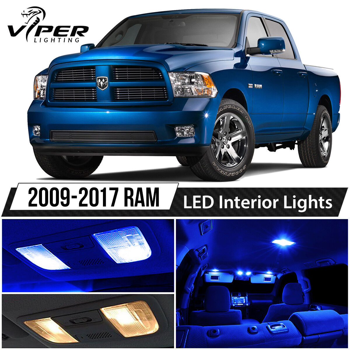 2009-2017 Dodge RAM 1500 2500 3500 Blue LED Interior Lights Package Kit