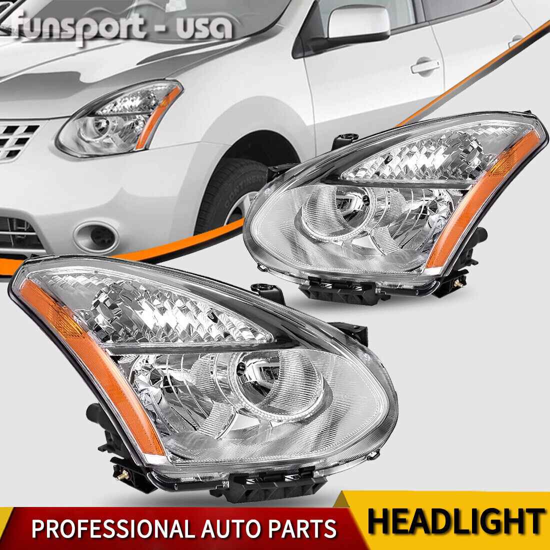 Halogen Type Factory Headlights For 2008-2013 Nissan Rogue Headlamps Left+Right