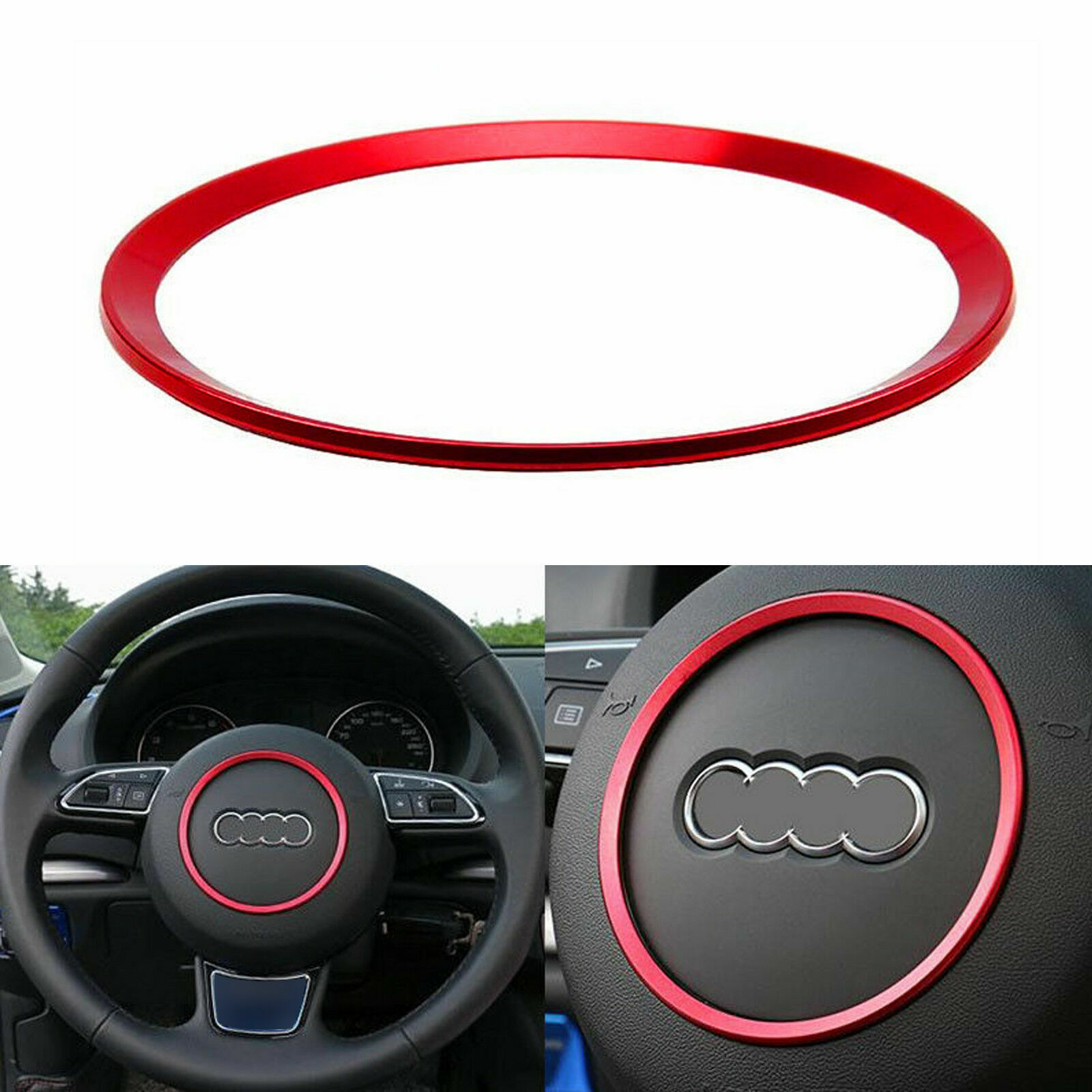 Red Aluminum Interior Steering Wheel Decor Ring Trim For Audi A3 A4 A5 A6 TT