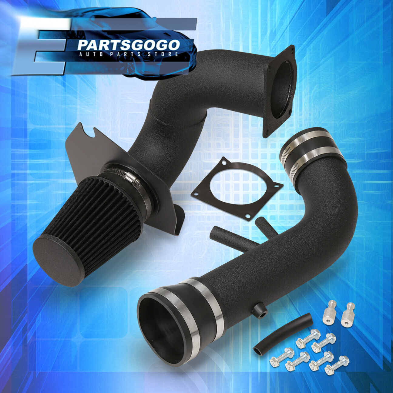 For 96-04 Ford Mustang 4.6L V8 Black Pipe Cold Air Intake CAI Piping System Kit