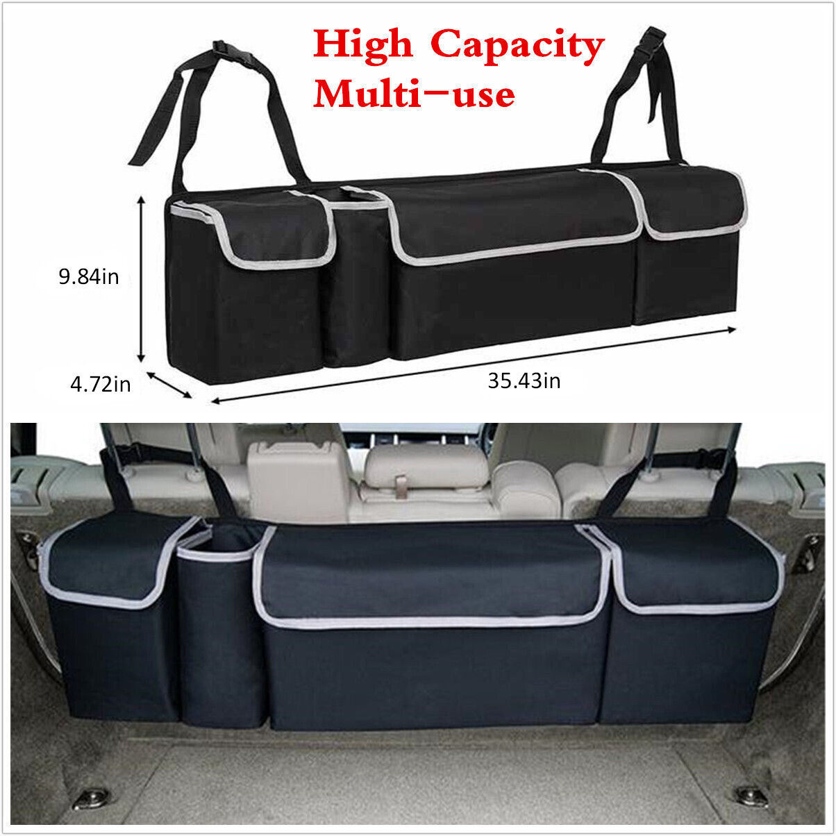 High Capacity Multi-use Car Seat Back Organizers Bag Interior Accessories Black