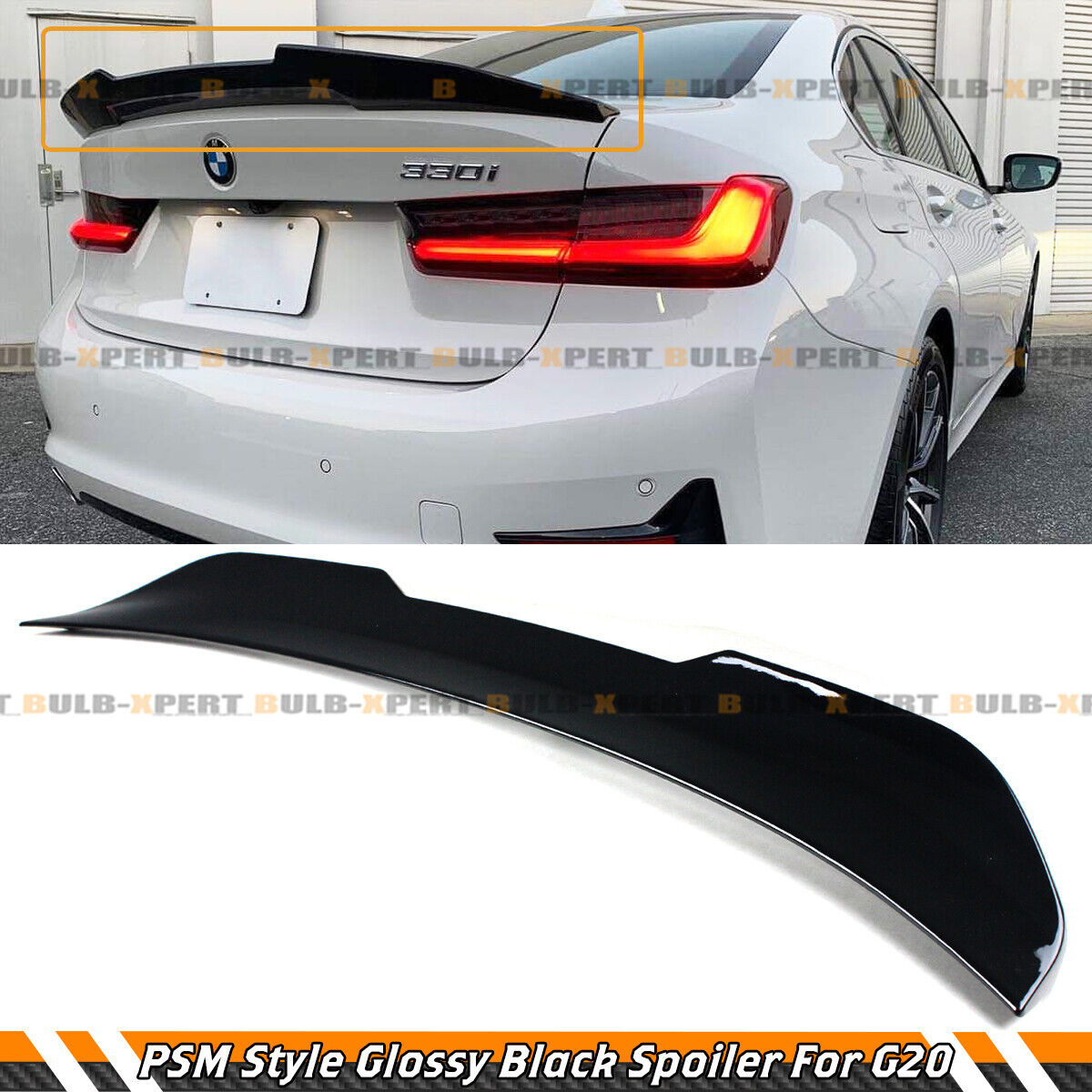 FOR 19-24 BMW G20 330i M340i M3 G80 GLOSS BLACK PSM STYLE HIGHKICK TRUNK SPOILER