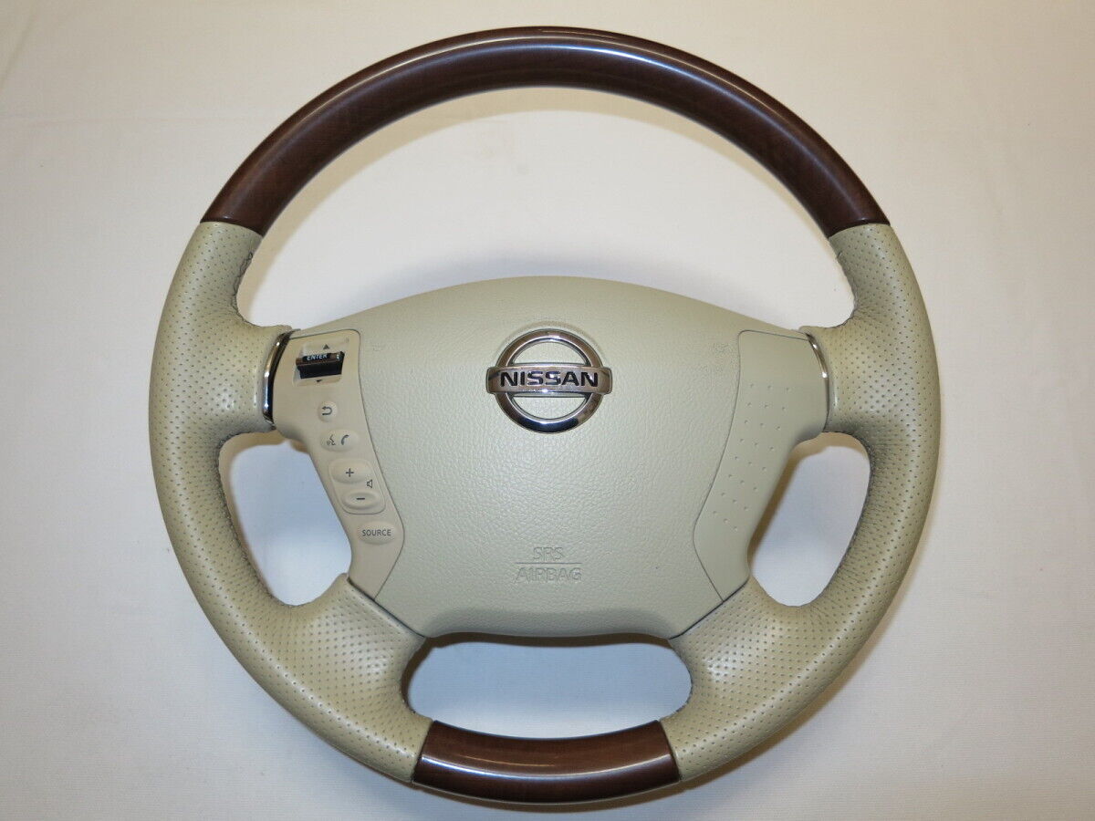 NISSAN White leather Fuga Y50 Genuine steering wheel without cover inflator JDM