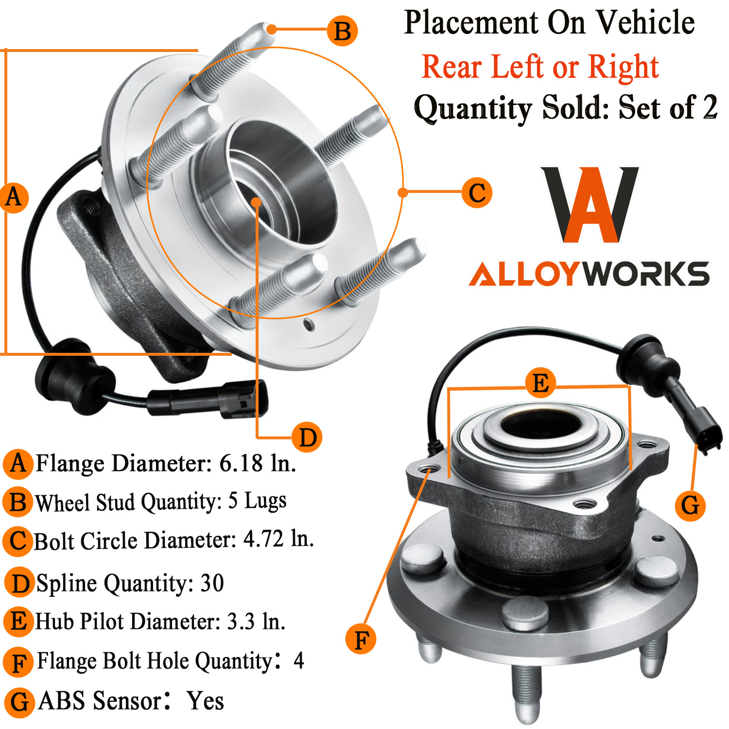 2Pcs Rear Wheel Hub Bearings fit 2010-2017 Chevy Equinox GMC Terrain 512440 3.6L