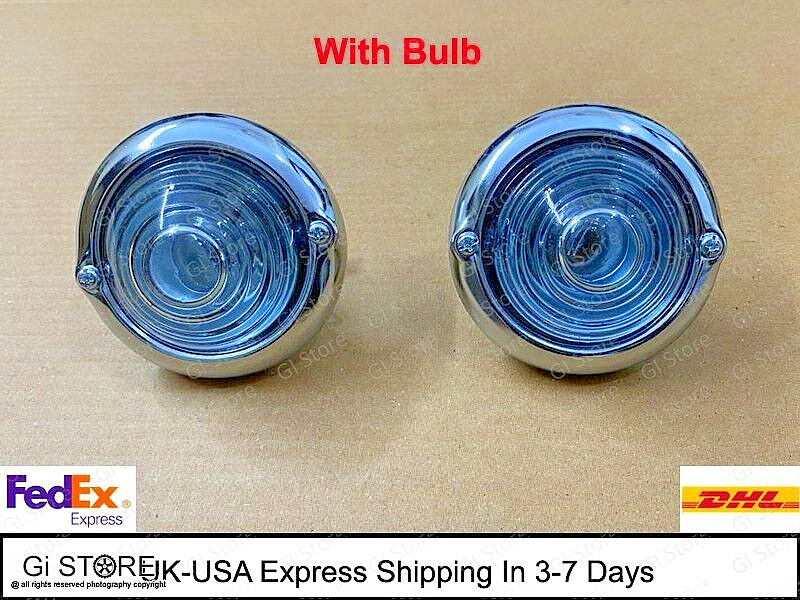 Turn Signal Indicator Clear Glass Light Pair For Jeep Willys Ford Chrome-A1436/7