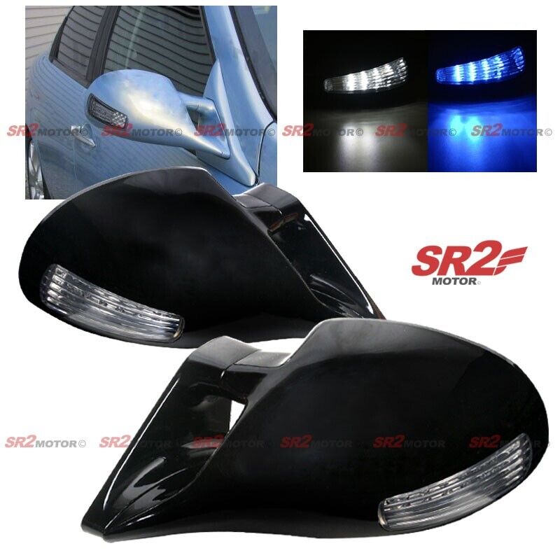 For 05-10 Chevy Cobalt White Blue LED M-3 Style Manual Adjust Black Side Mirror