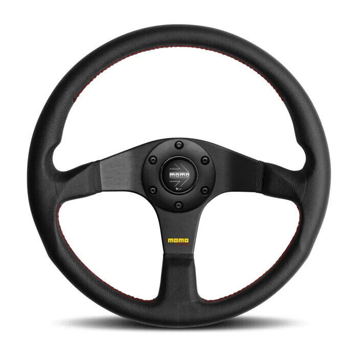 MOMO Motorsport Tuner Street Steering Wheel Black Leather/Red, 350mm - TUN35BK0B
