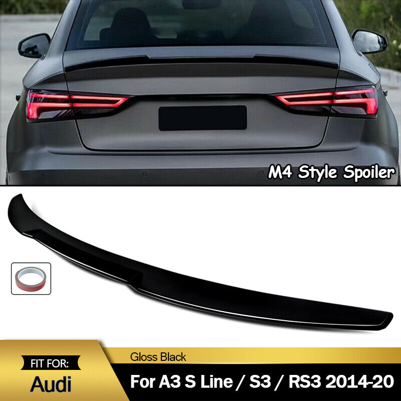 V Style Rear Trunk Wing Spoiler For Audi A3 S3 RS3 Sedan 2014-2020 Gloss Black