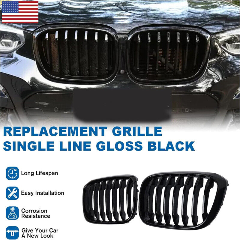 For 2018 2019 2020 BMW G01 X3 X3M G02 X4 Glossy Black Front Hood Kidney Grille