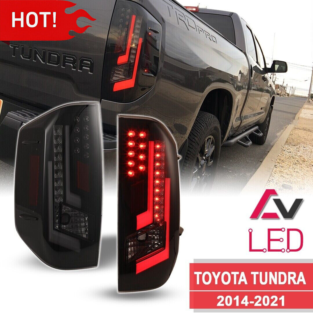 2014-21 For Toyota Tundra Black Smoke DRL LED Tube Tail Lights Brake Left+Right