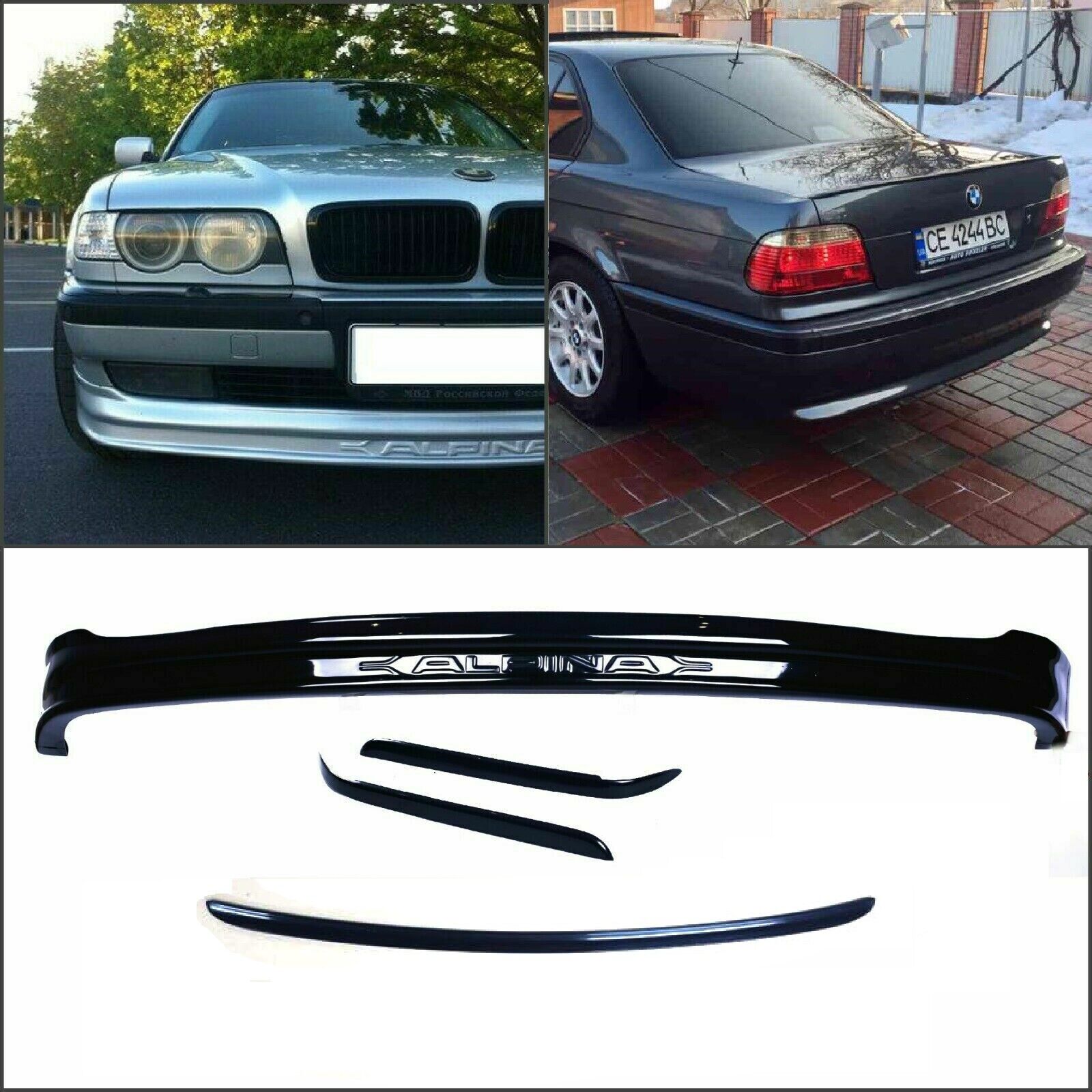 bmw E38 Alpina front bumper lip spoiler + trunk spoiler + headlights pads 3pc