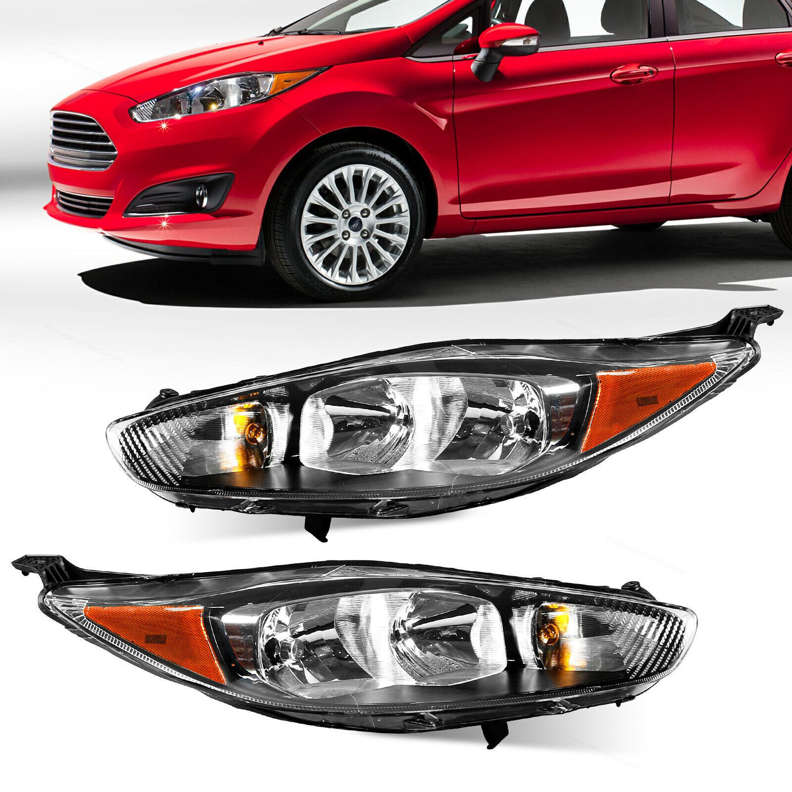 Factory Style Black Headlights Fit For 2014-2019 Ford Fiesta Headlamps Pair Set