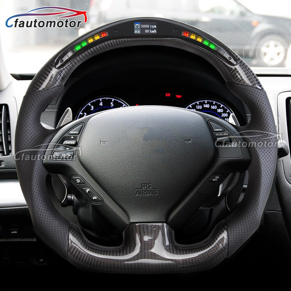 Carbon Fiber Perforated Leather LED Steering Wheel For 2008+ Infiniti G37 G37X