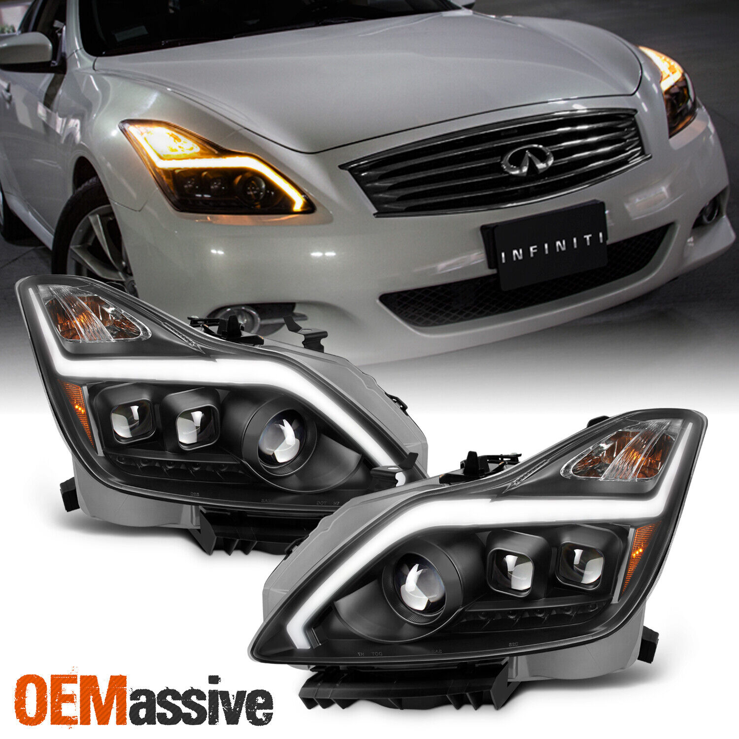 [Black]Fits 2008-2015 G37 / Q60 Coupe Switchback LED Signal Projector Headlights