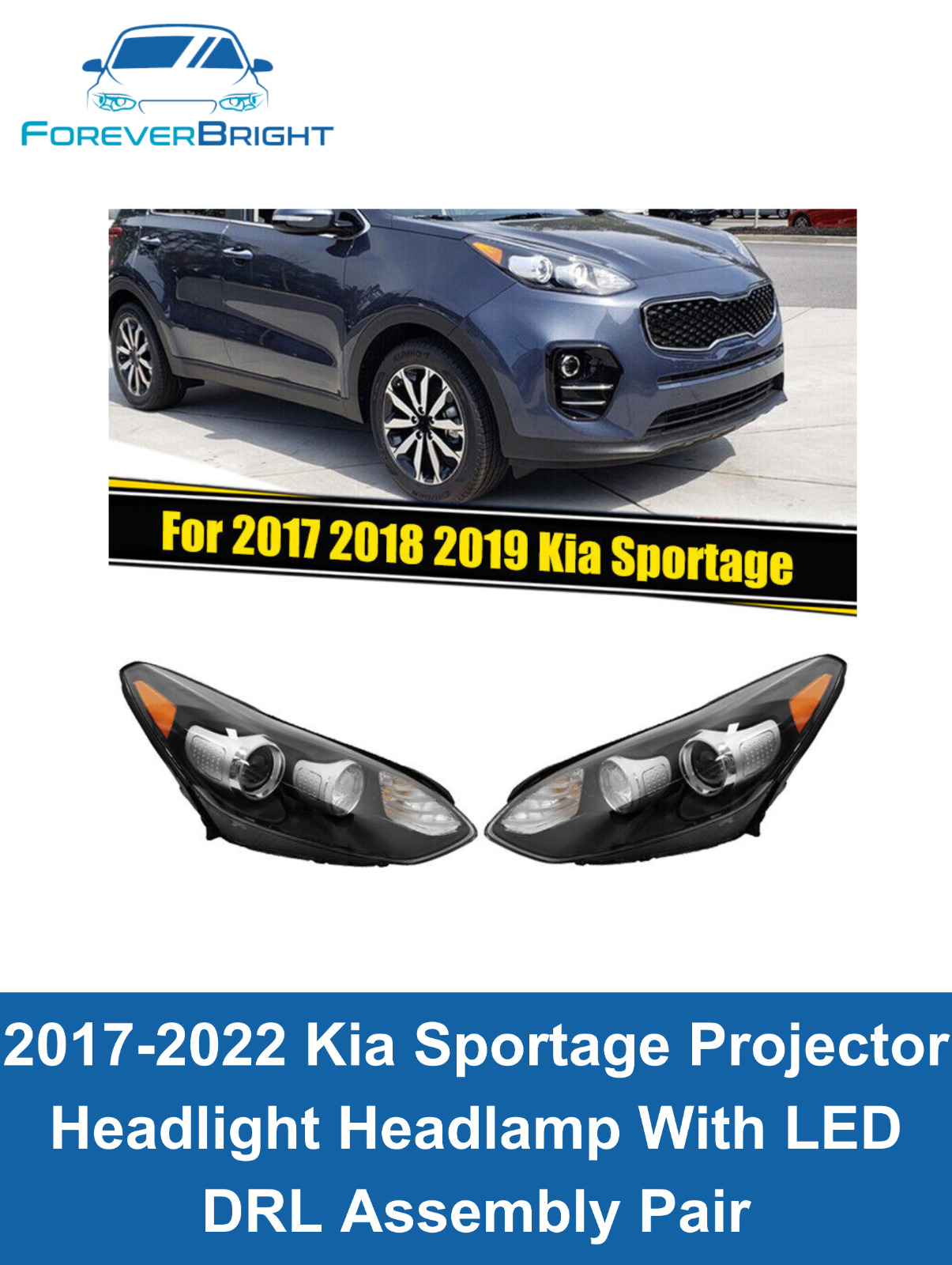 2017-2022 Kia Sportage Projector Headlight Headlamp With LED DRL Assembly Pair