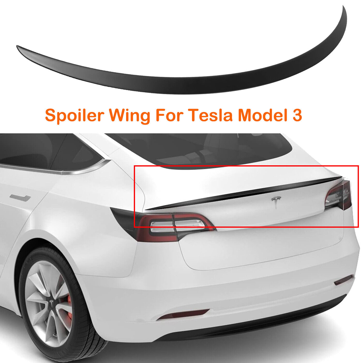 Rear Spoiler Wing Trunk Lip For Tesla Model 3 Gloss Black 2017-2024 With Tape