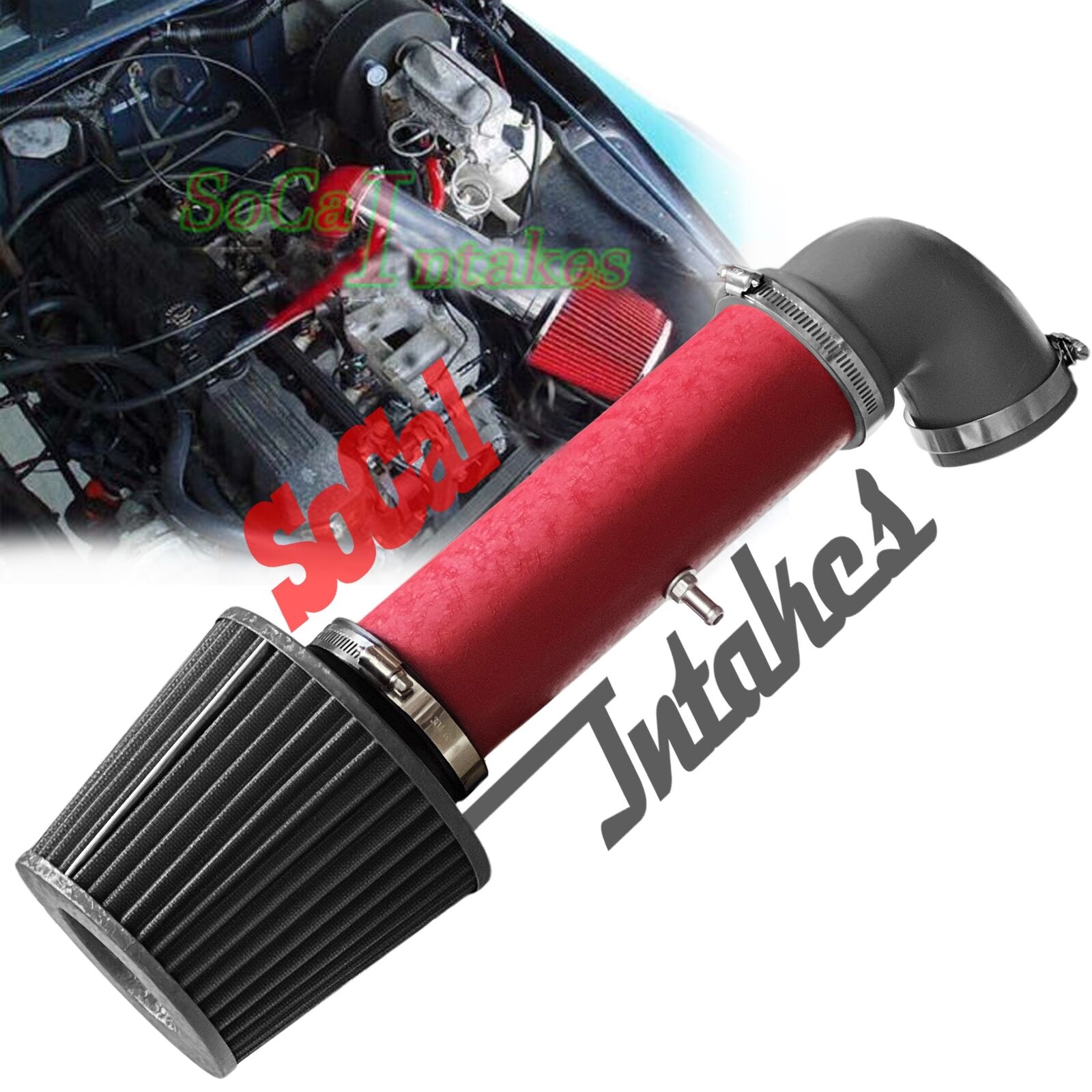 RED COATED BLACK Long Air Intake Kit For 1997-2004 Jeep Cherokee Grand 4.0L I6