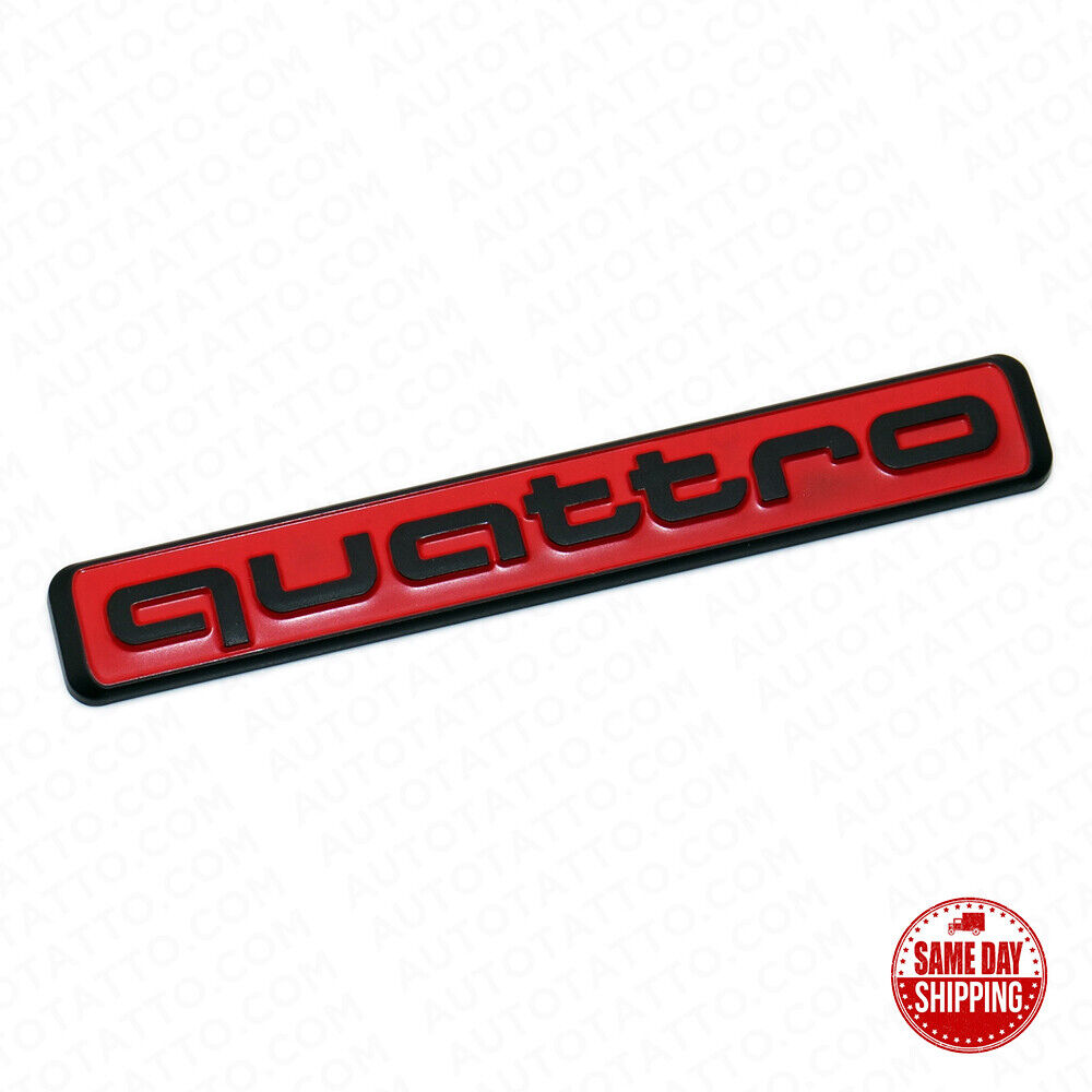 Audi Black Red Quattro Nameplate OEM ABS Emblem Liftgate Adhesive Logo Lid Badge